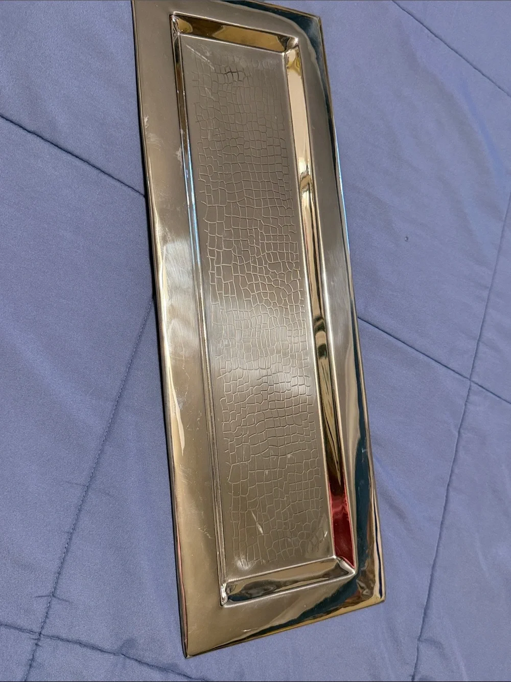 Gold Rectangular Vanity Tray with Croc-Texture Center